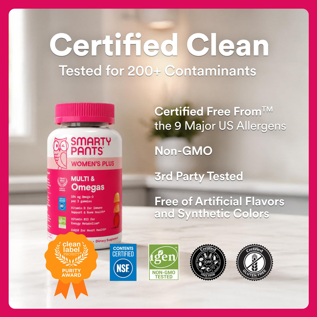 SmartyPants Women's Multivitamin Gummies, Omega 3 (DHA/EPA), Methylfolate, CoQ10, Vitamin D3, C, Vitamin B12, B6, A, K & Zinc, Inositol, Gluten Free, 120 Count (40 Day Supply)