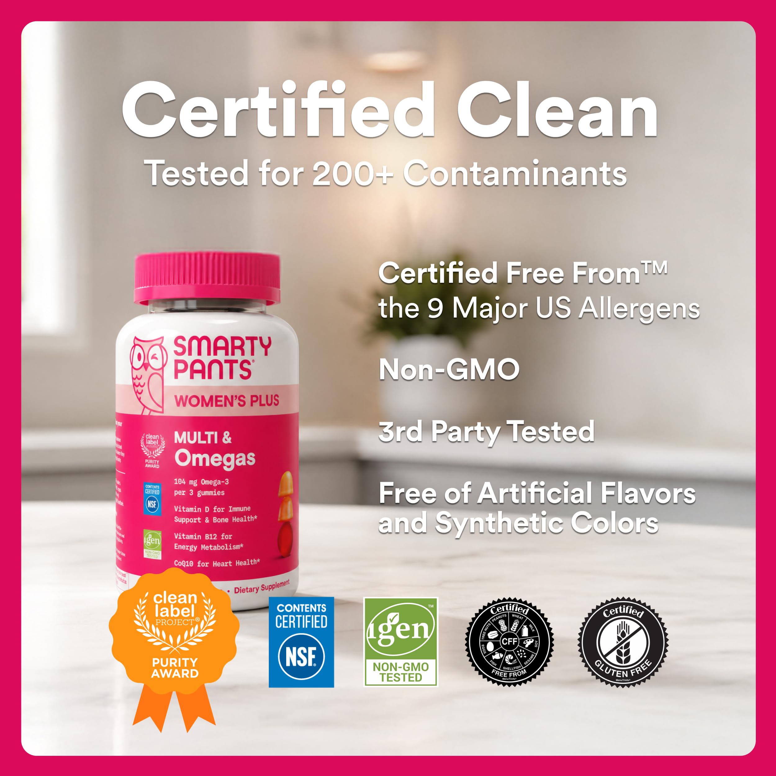 SmartyPants Women's Multivitamin Gummies, Omega 3 (DHA/EPA), Methylfolate, CoQ10, Vitamin D3, C, Vitamin B12, B6, A, K & Zinc, Inositol, Gluten Free, 120 Count (40 Day Supply)
