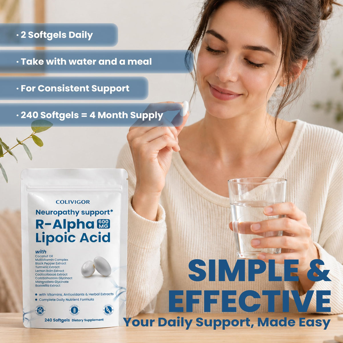R-Alpha Lipoic Acid 600mg | 240 Softgels | Neuropathy Supplements with Active B-Vitamins, Magnesium Glycinate & Herbal Extract Blend | Support Nervous System Health | Non-GMO, Gluten-Free