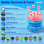 Methylated Multivitamin for Women & Men Gummies w/ Omega-3, Calcium, D3 K2, Methylfolate & B12, TMG, Daily Vitamins, Mag, CoQ10, Probiotic for 18 30 40 50 60 70+, Overall Health - Vegan, Sugar Free
