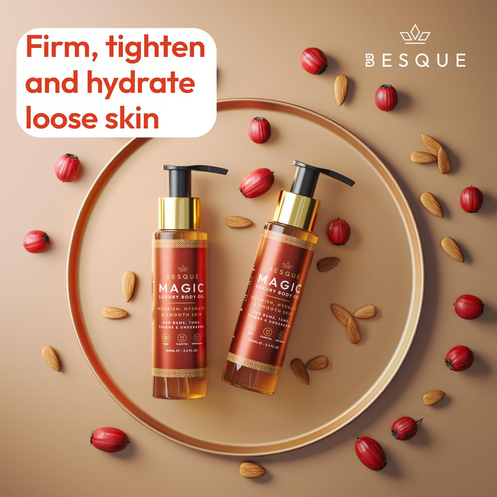 Besque Original Magic Body Oil - Hydrating Body Oils for Women - 3.4 FL OZ | Skin Care Body Oils for Women That Plump, Tighten & Firm Skin With Natural Ingredients, Made in UK
