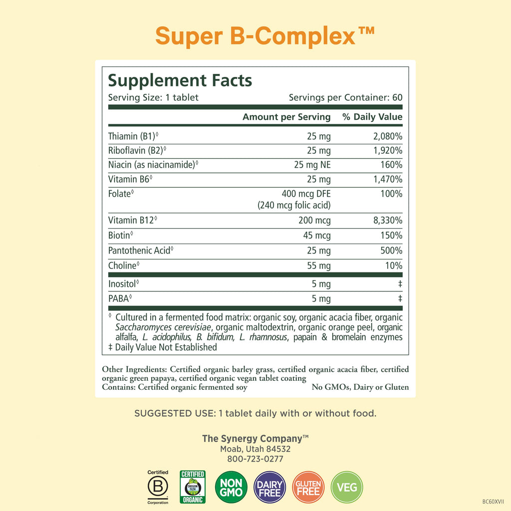 PURE SYNERGY Super B-Complex Vitamin B Complex Supplement (60 Tablets)