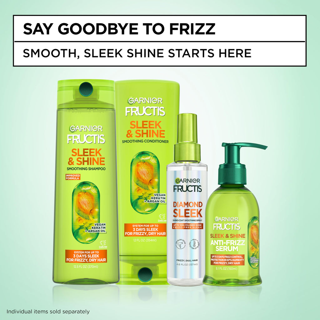 Garnier Fructis Sleek & Shine Shampoo and Conditioner Set for Dry, Frizzy Hair, Up to 72 Hours of Frizz Control, Smooths Flyaways & Boosts Shine, 22 + 21 Fl Oz (Packaging May Vary)