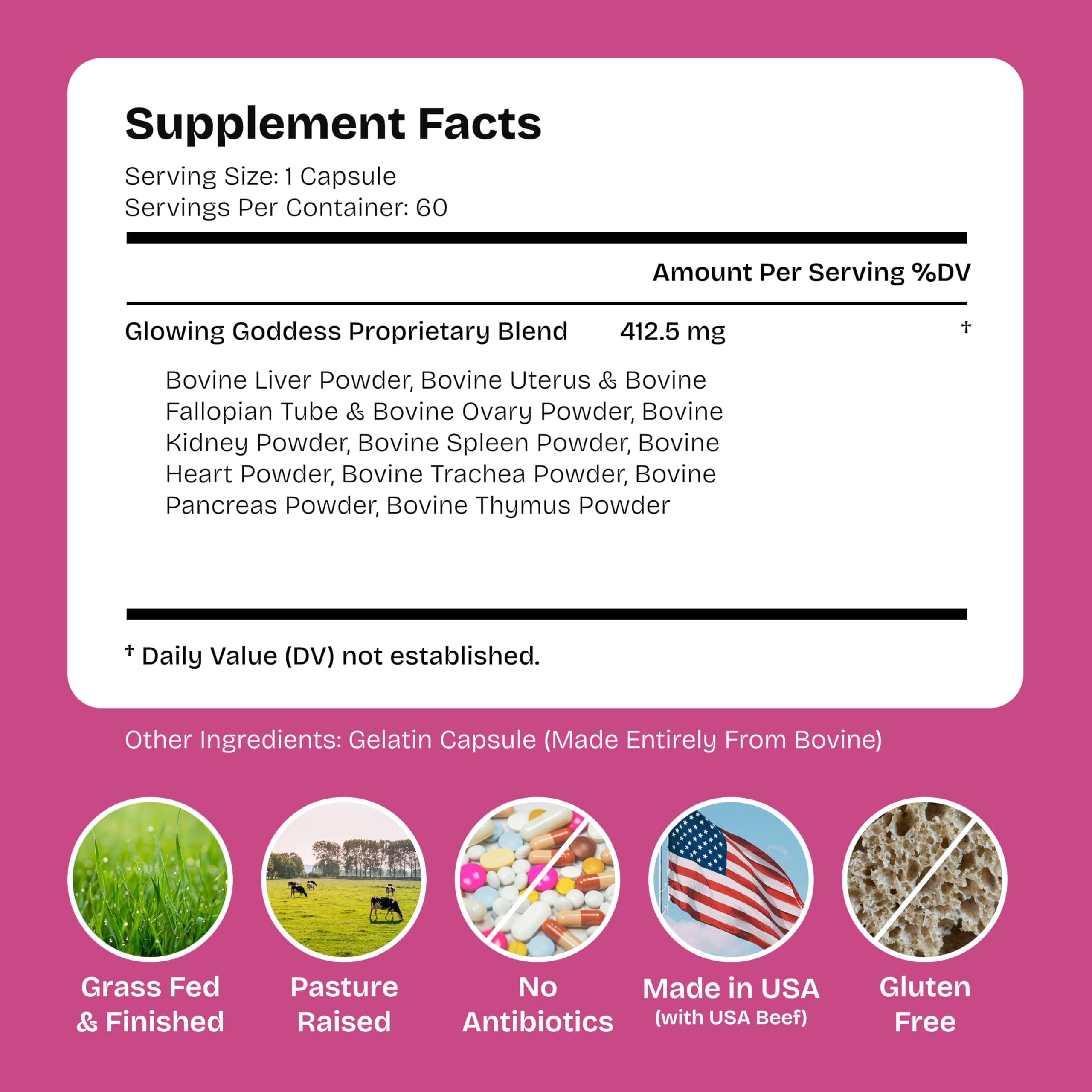 Female-Optimized Beef Organ Superfood | Made In The USA, With USA Beef | Beef Ovary, Uterus, Liver, Heart & 6 More | 100% Grass Fed & Finished, Pasture Raised Cattle | 3rd Party Tested