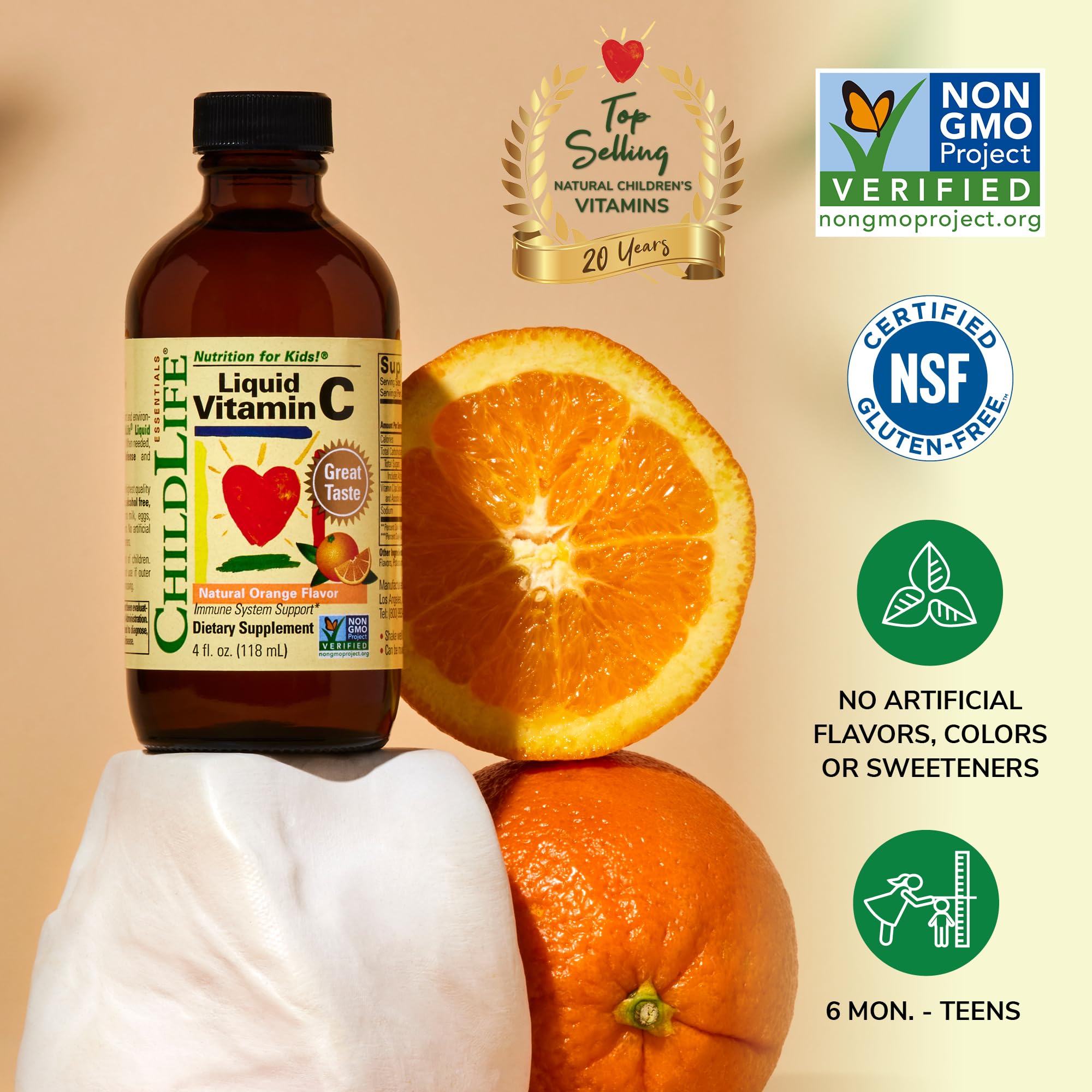 CHILDLIFE ESSENTIALS Liquid Vitamin C Low Sugar Kids, 4 Fl Oz (Pack of 2) | Pure Vitamin C Liquid Supplement, Toddlers, Babies, Immune System Support, Natural Orange Flavor, Kids, Low Sugar