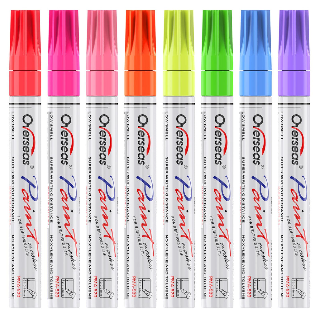 Overseas Neon Fluorescent Paint Markers, 8 Colors Oil Based Paint Pens