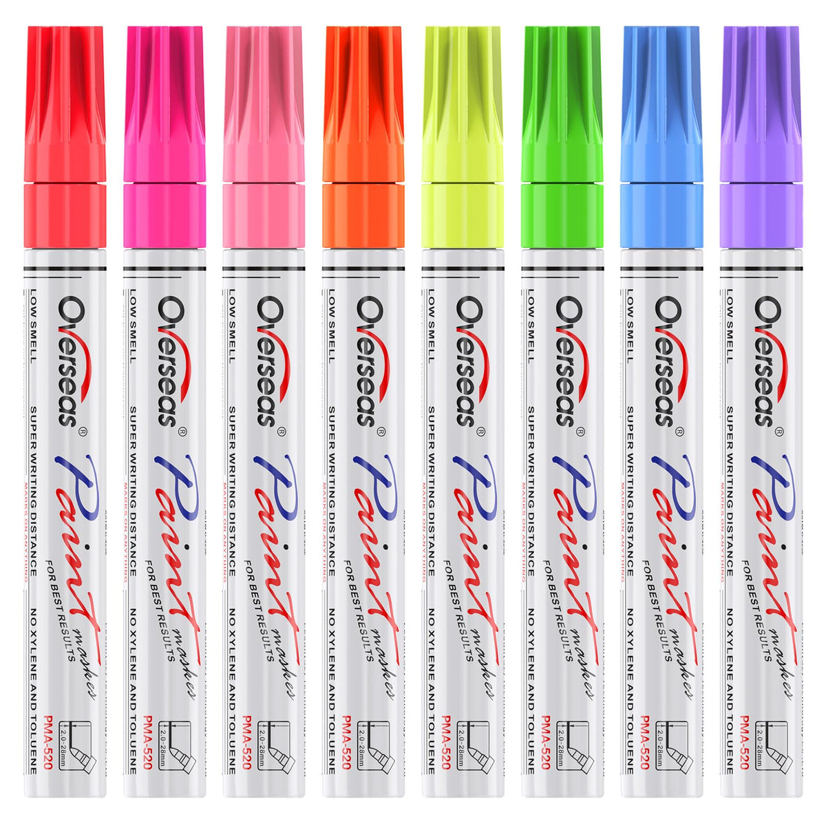 Overseas Neon Fluorescent Paint Markers, 8 Colors Oil Based Paint Pens
