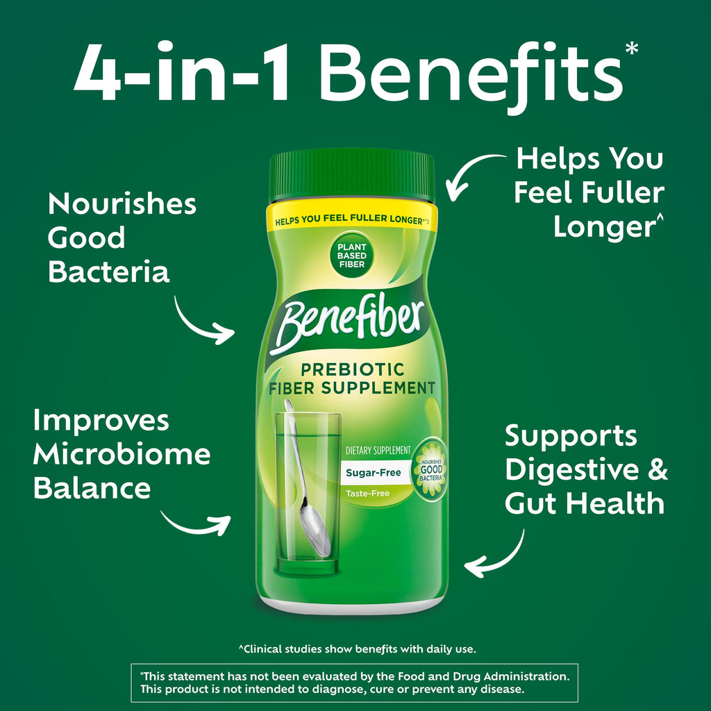 Benefiber Prebiotic Fiber Supplement Powder, Unflavored, 124 Teaspoons | Plant-based Prebiotic Fiber Powder, Sugar-Free, Dissolves Clear and Tasteless, GLP-1 Support for Digestive Health