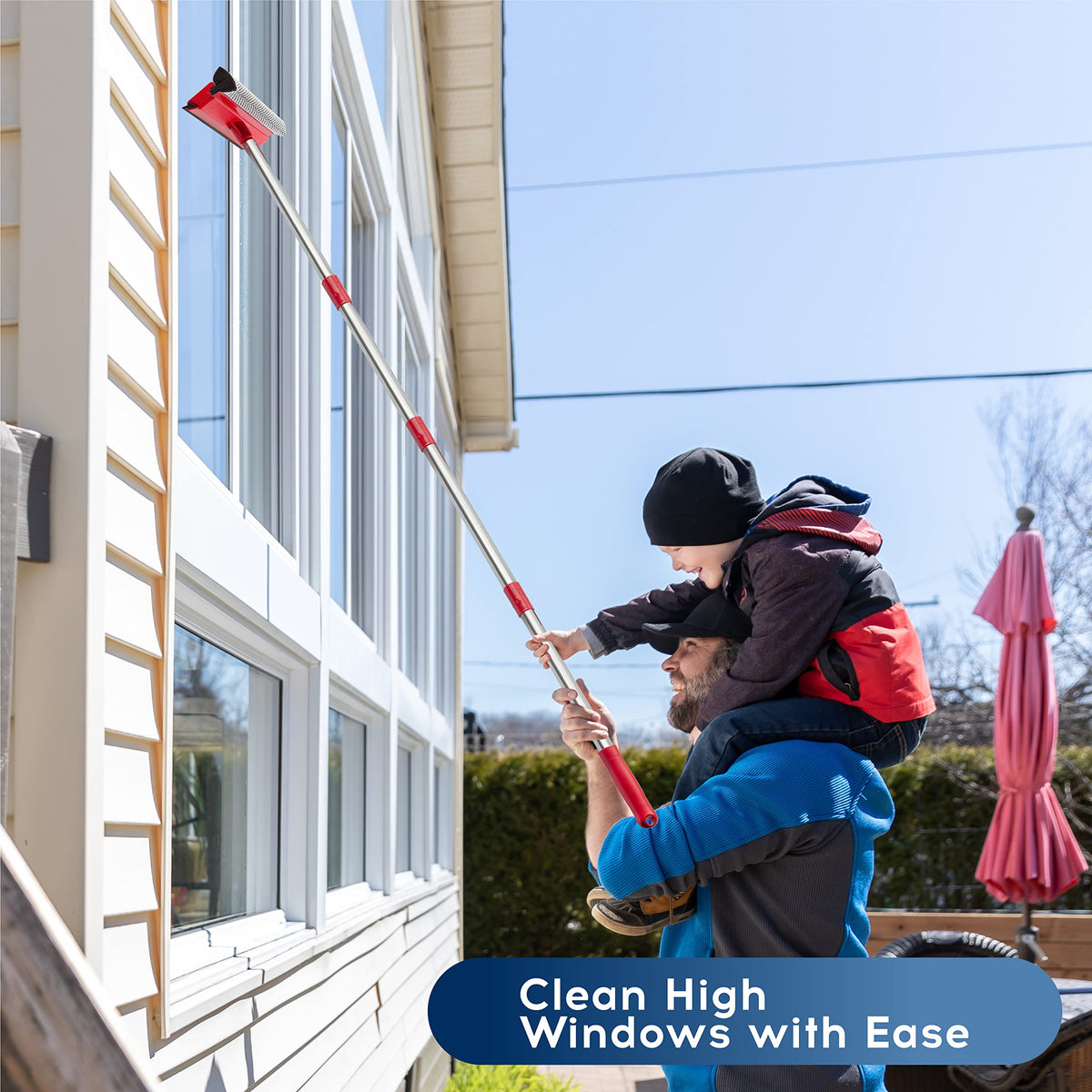 DSV Professional Squeegee for Window Cleaning with Long 55" Extension Handle, Window Cleaning Kit, 2-in-1 Window Squeegee, Car Window Cleaner Tool, Window Cleaner for High Outdoor Windows