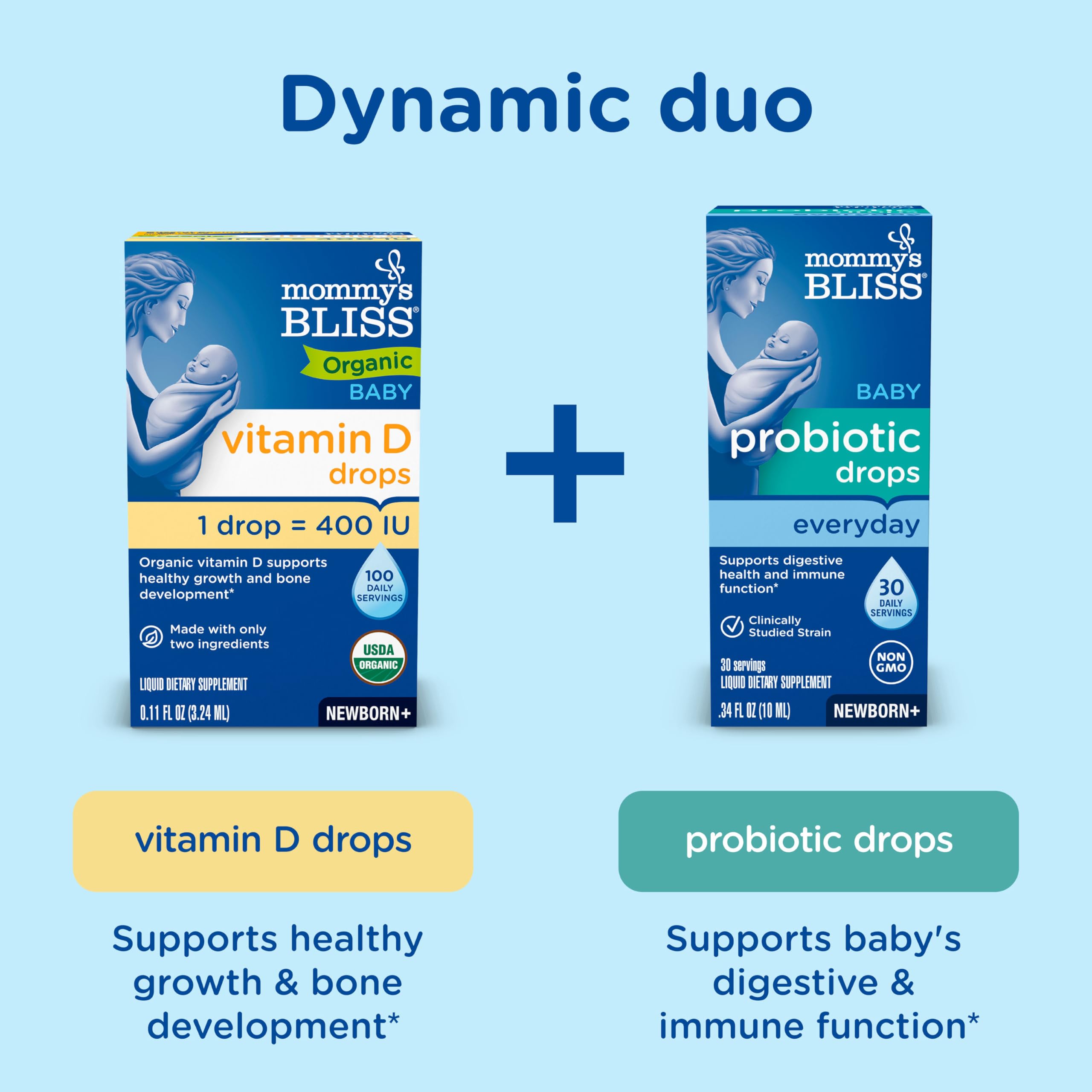 Mommy's Bliss Organic Baby Vitamin D Drops, No Artificial Color, 0.11 Fl Oz | Vitamin D3 that promotes healthy growth and bone development in newborns and up; 100 servings per pack