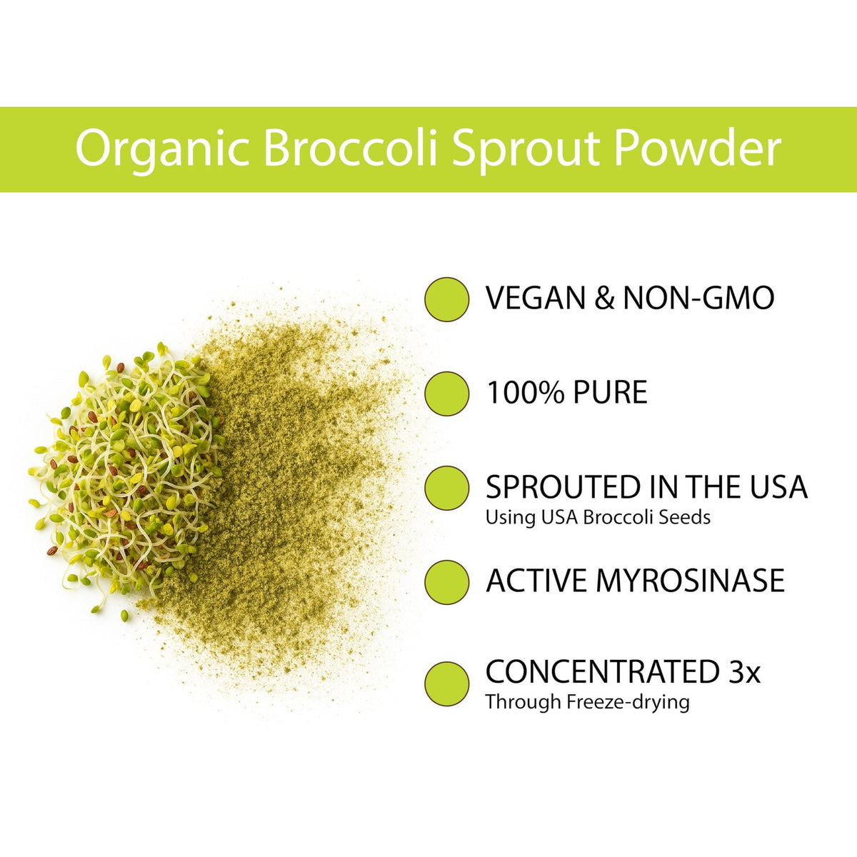 KOYAH - Organic Broccoli Sprout Powder, Freeze-dried: 36 Servings