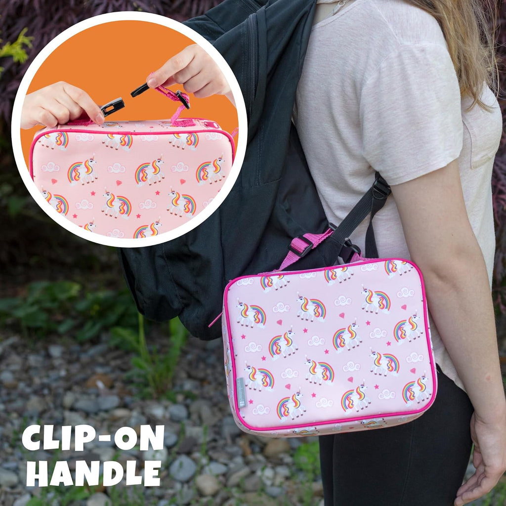 Buy now Bentology Kids Lunch Bag Set w Matching Reusable Food Jar & Hard Ice Pack- Unicorn- Insulated Tote, Stainless Steel thermos & Freezer Pack to Keeps Food Fresh for Hours- Back to School Lunch Box Kits at indiglob india