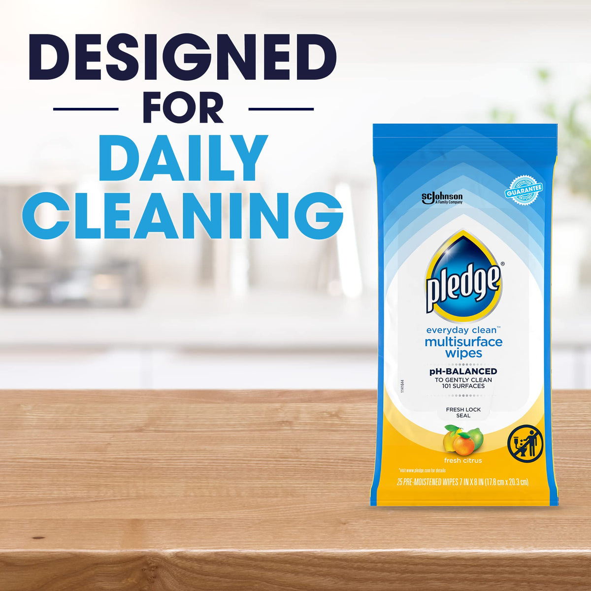 Pledge pH Balanced Multi Surface Cleaning Wipes, Fresh Citrus, 25 Ct, 4 pk