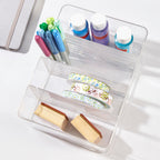 STORi 4-Compartment Clear Plastic Organizer, Rectangular Divided Makeup and Vanity Storage Bin, Use Upright for Eyeshadow Palettes, Made in USA