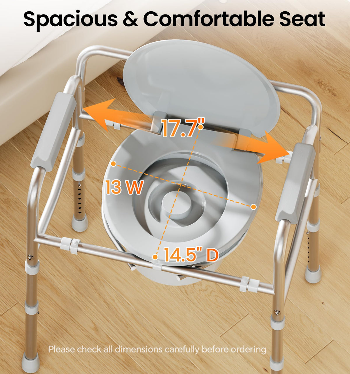 soundfuse 3 in 1 Bedside Commode Toilet for Seniors, Sturdy Dual-Crossbar