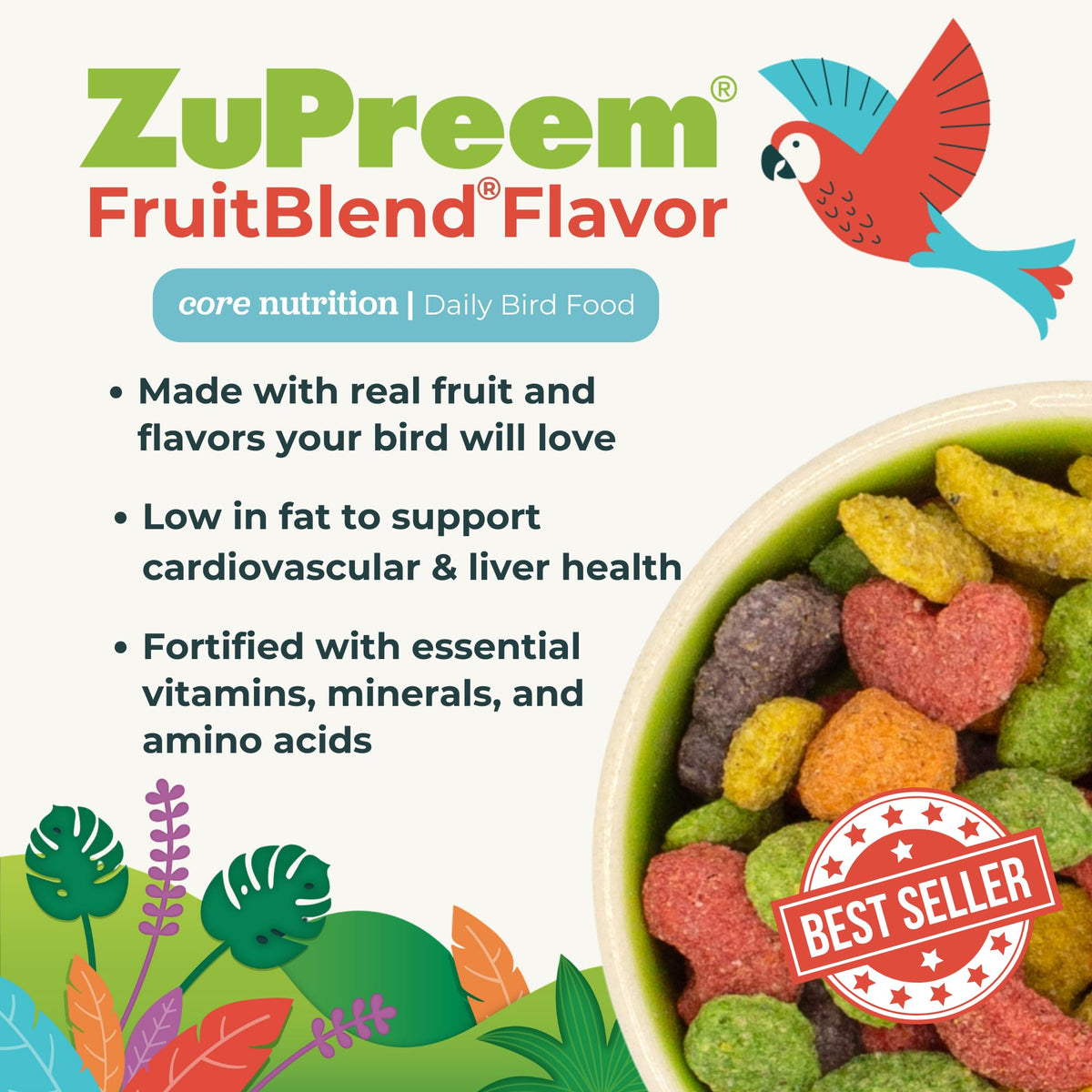 ZuPreem FruitBlend Parrot Pellets, Large Bird Food, 3.5 lb, Pack of 2