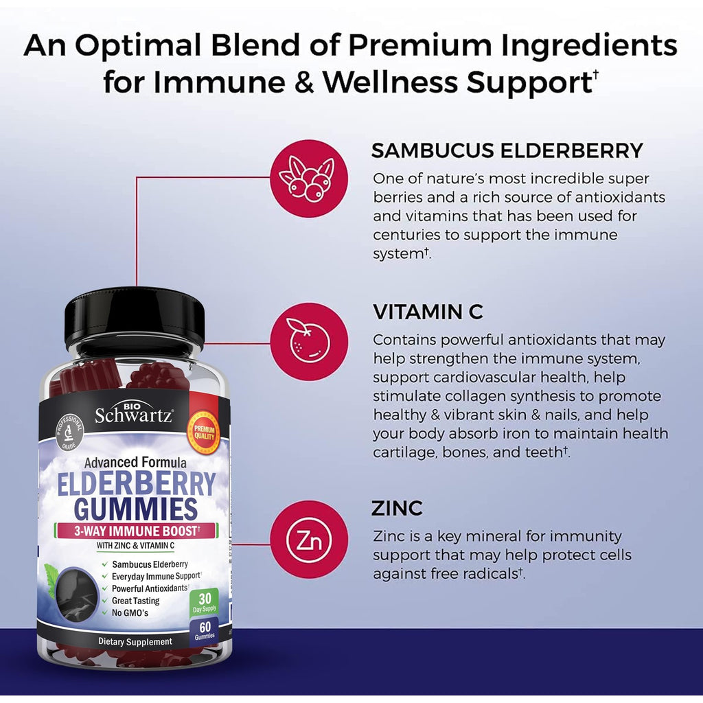 BioSchwartz Elderberry Gummies with Zinc and Vitamin C - 60 Count