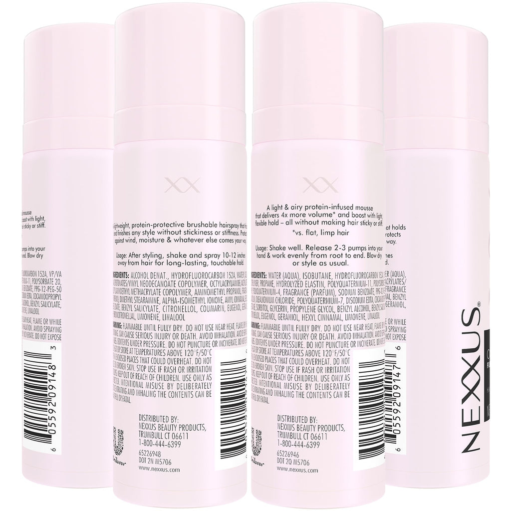 Nexxus Travel Essentials Hair Spray and Volumizing Hair Mousse, 2-Pack Each (4 Items Total)