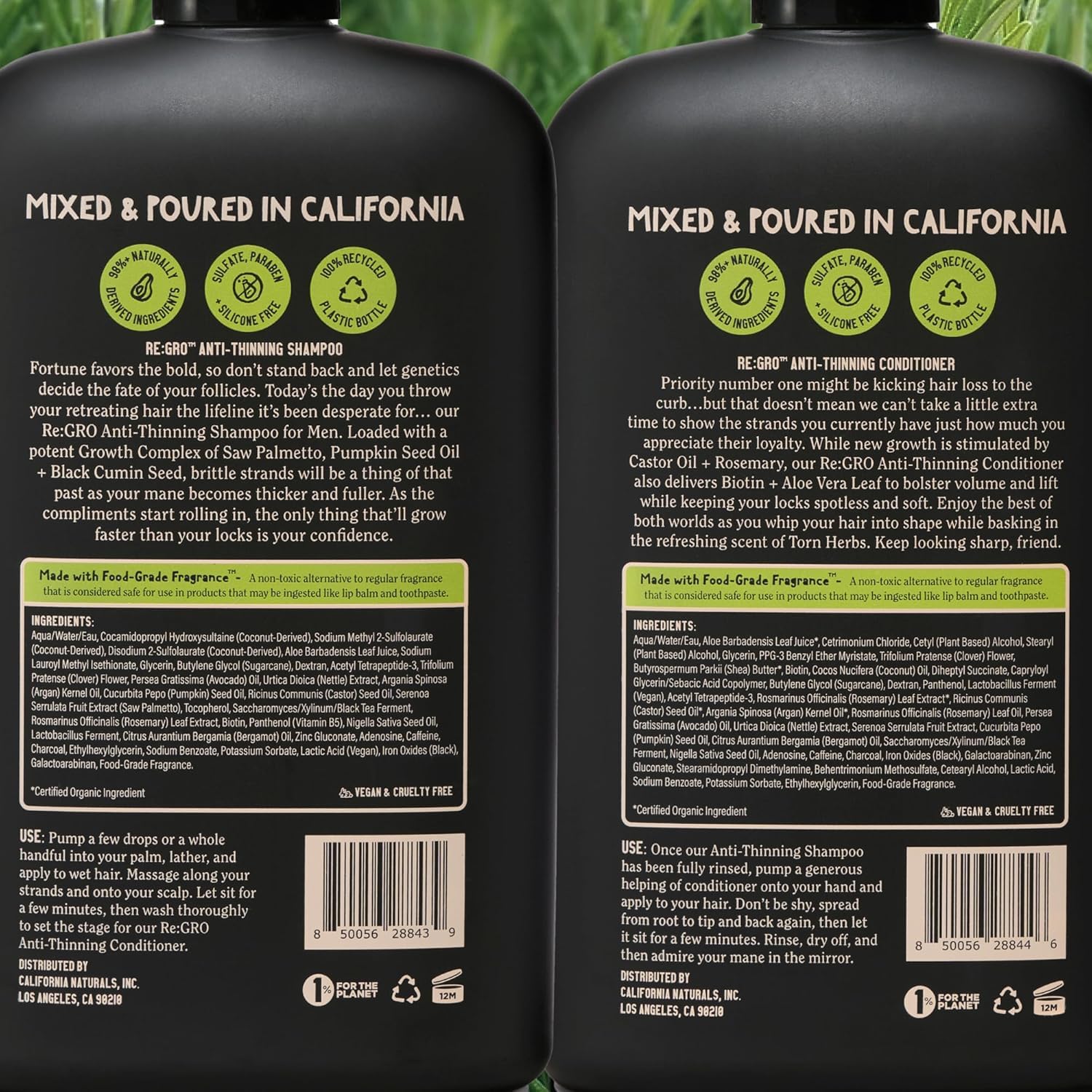 California Naturals Re:GRO Anti-Thinning Shampoo & Conditioner Set for Men, Biotin, Caffeine & Rosemary Oil, Hair Loss & Thinning Hair Support, Sulfate Free, 20 oz
