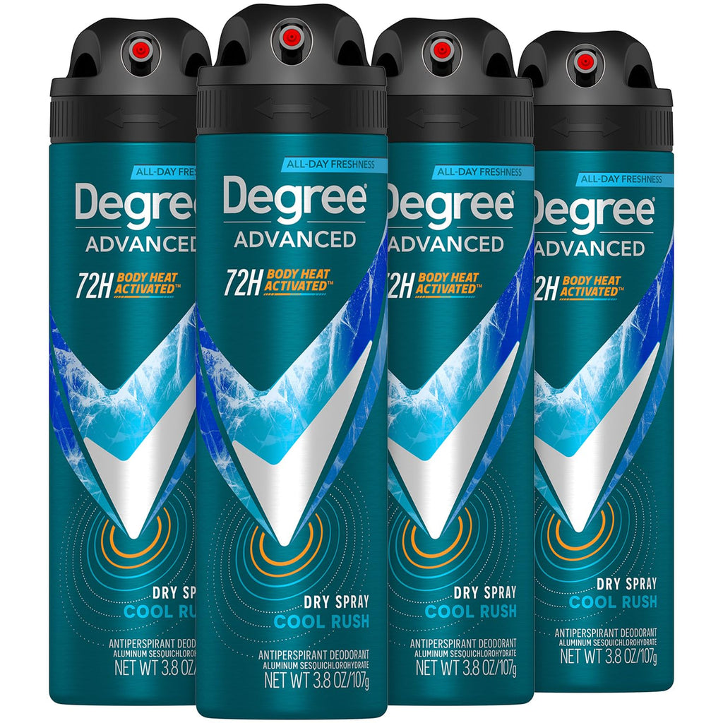 Degree Antiperspirant Deodorant Dry Spray Cool Rush 3.8 oz 3 Count | 72-Hour Sweat and Odor Protection For Men With Body Heat Activated® Technology