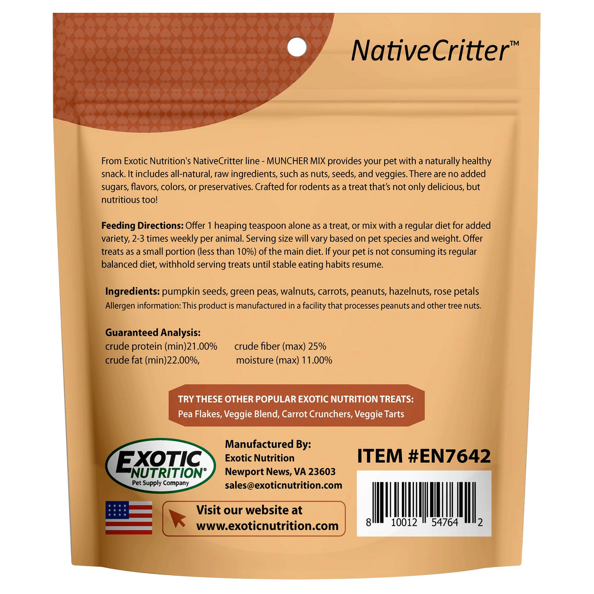 Exotic Nutrition Muncher Mix (3.5 oz) - Natural & Nutritional Treat for Hamsters, Gerbils, Rats, Degus, and Squirrels