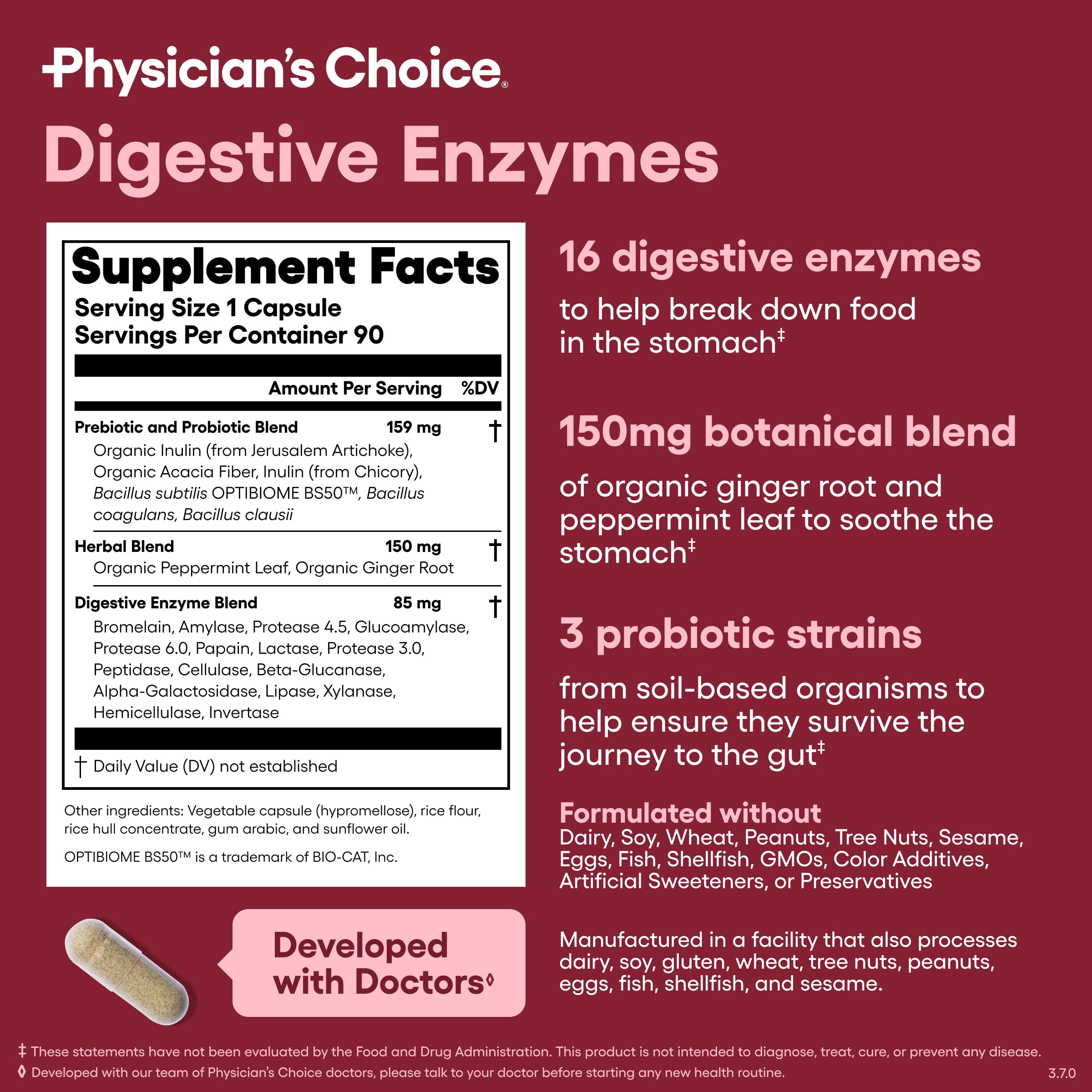 Physician's CHOICE Digestive Enzymes for Bloating & Digestion - Fast-Acting 16 Enzyme Formula with Organic Prebiotics & Probiotics for Gut & Digestive Health - Meal Time Discomfort Relief - 90 CT