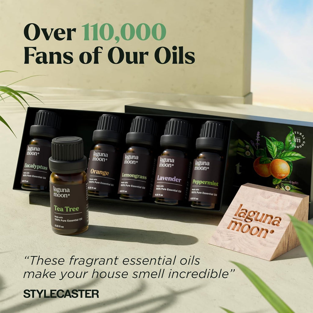 Buy now Lagunamoon Essential Oils Set - Top 6 Blends for Diffusers, Home Care, Candle Making Scents, Fragrance, Aromatherapy, Humidifiers, Gifts - Peppermint, Tea Tree, Lavender, Eucalyptus, Orange (10mL) at indiglob india