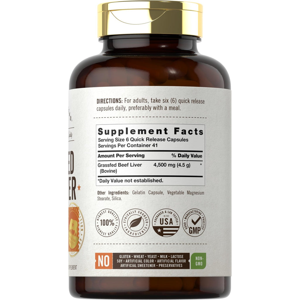 Carlyle Grass Fed Beef Liver Capsules | 4500mg | 250 Count | Desiccated Supplement | Non-GMO, Gluten Free | by Herbage Farmstead