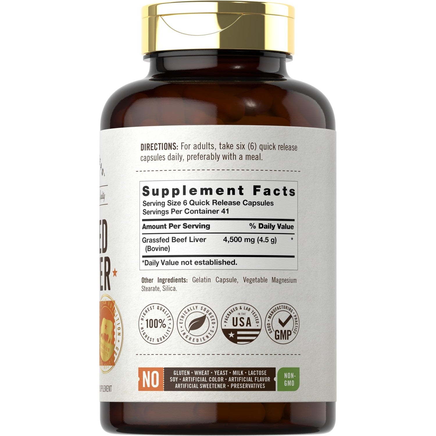 Carlyle Grass Fed Beef Liver Capsules | 4500mg | 250 Count | Desiccated Supplement | Non-GMO, Gluten Free | by Herbage Farmstead