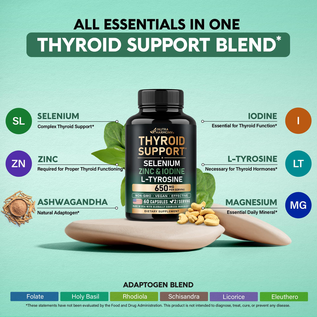 Thyroid Support for Women - Selenium | Zinc & Iodine | L-Tyrosine - 60 Caps