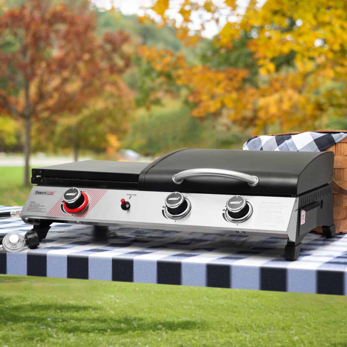 Royal Gourmet PD1305H 3-Burner Propane Gas Grill, Griddle Combo with Lid