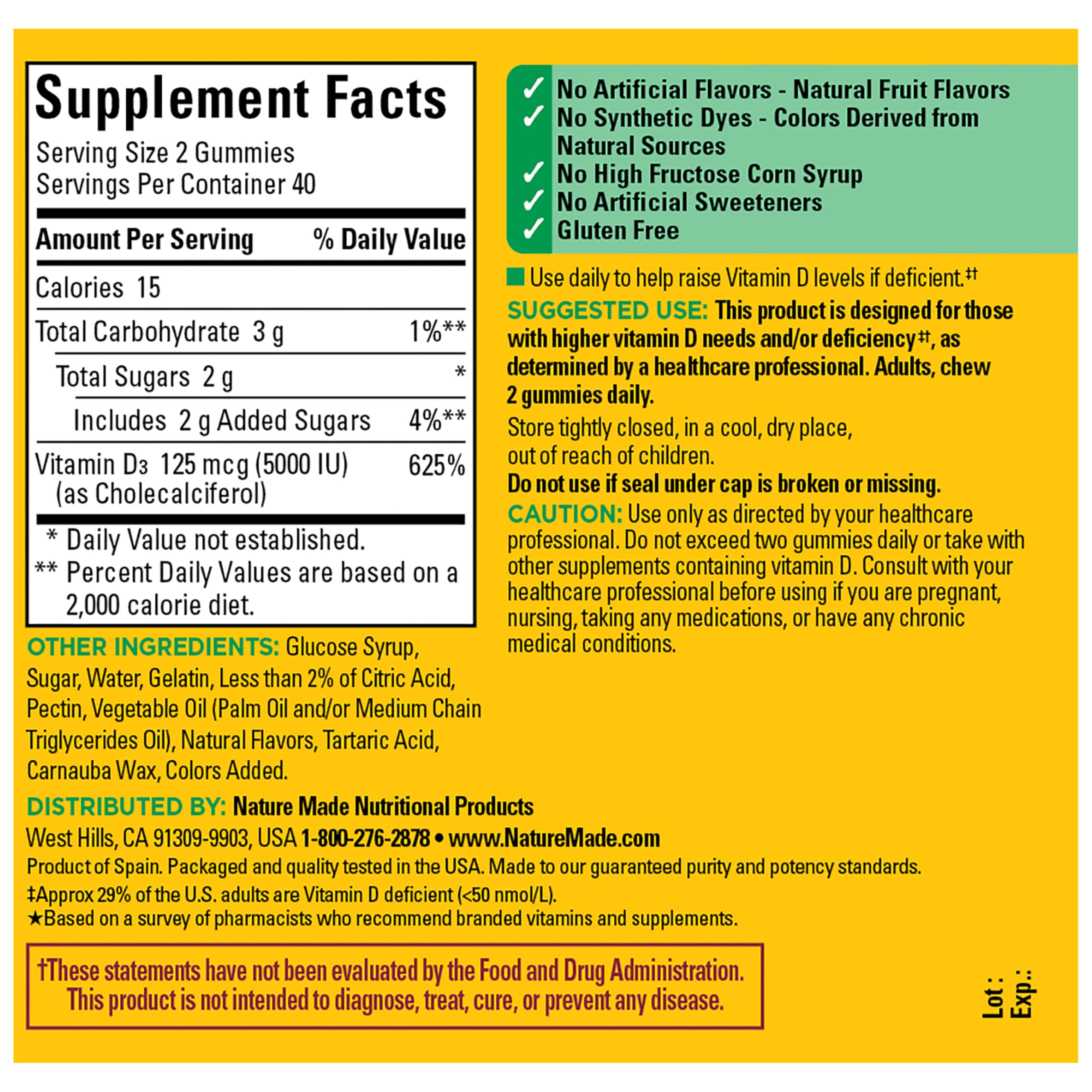 Nature Made Vitamin D3 5000 IU per Serving, 80 Vitamin D Gummies