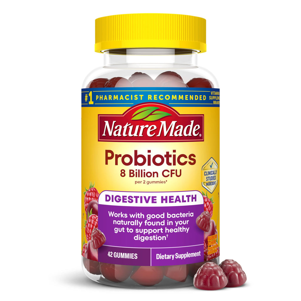 Nature Made Probiotics for Women and Men, 42 Probiotic Gummies | Probiotics with 8 Billion CFU Per 2 Probiotic Gummies, Support Healthy Digestion, Raspberry & Cherry Flavors, 21 Day Supply