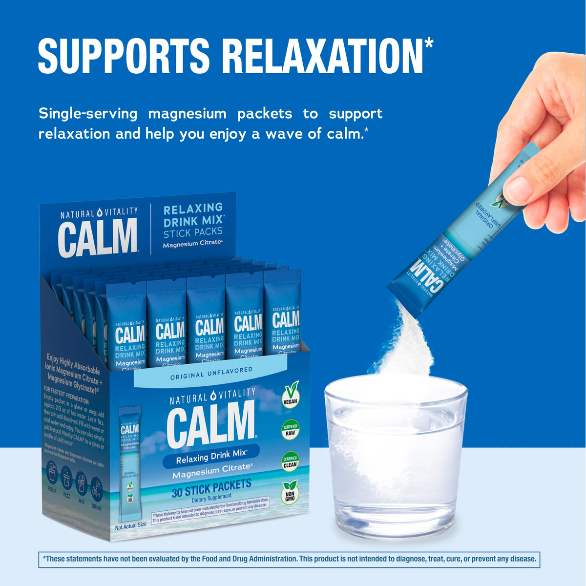 Natural Vitality Calm Magnesium Stick Packets | Relaxing Drink Mix Powder