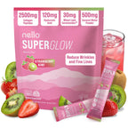 Nello Superglow Powdered Drink Mix, Skin Hydration, Glow & Hair Support, Collagen Peptides, Hyaluronic Acid, Ceramosides, Biotin & Vitamin C, 20 Stick Packs (Paradise Pear)