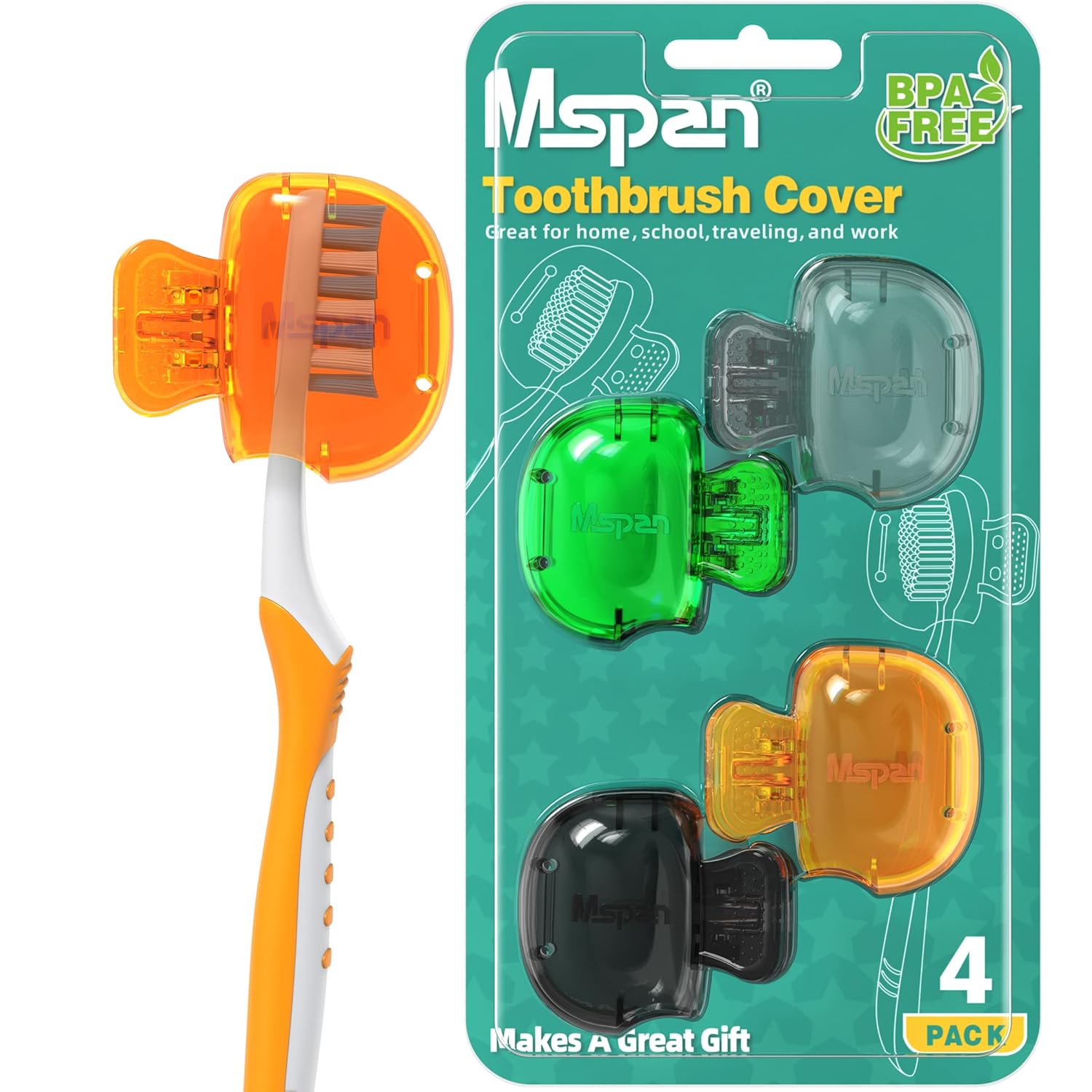 Buy now Mspan Electric Toothbrush Head Cover: Sonic Toothbrush Cap Travel Protector Plastic Brush Pod Protection Clip Case Value Pack Orange, Green, Grey, Black at indiglob india
