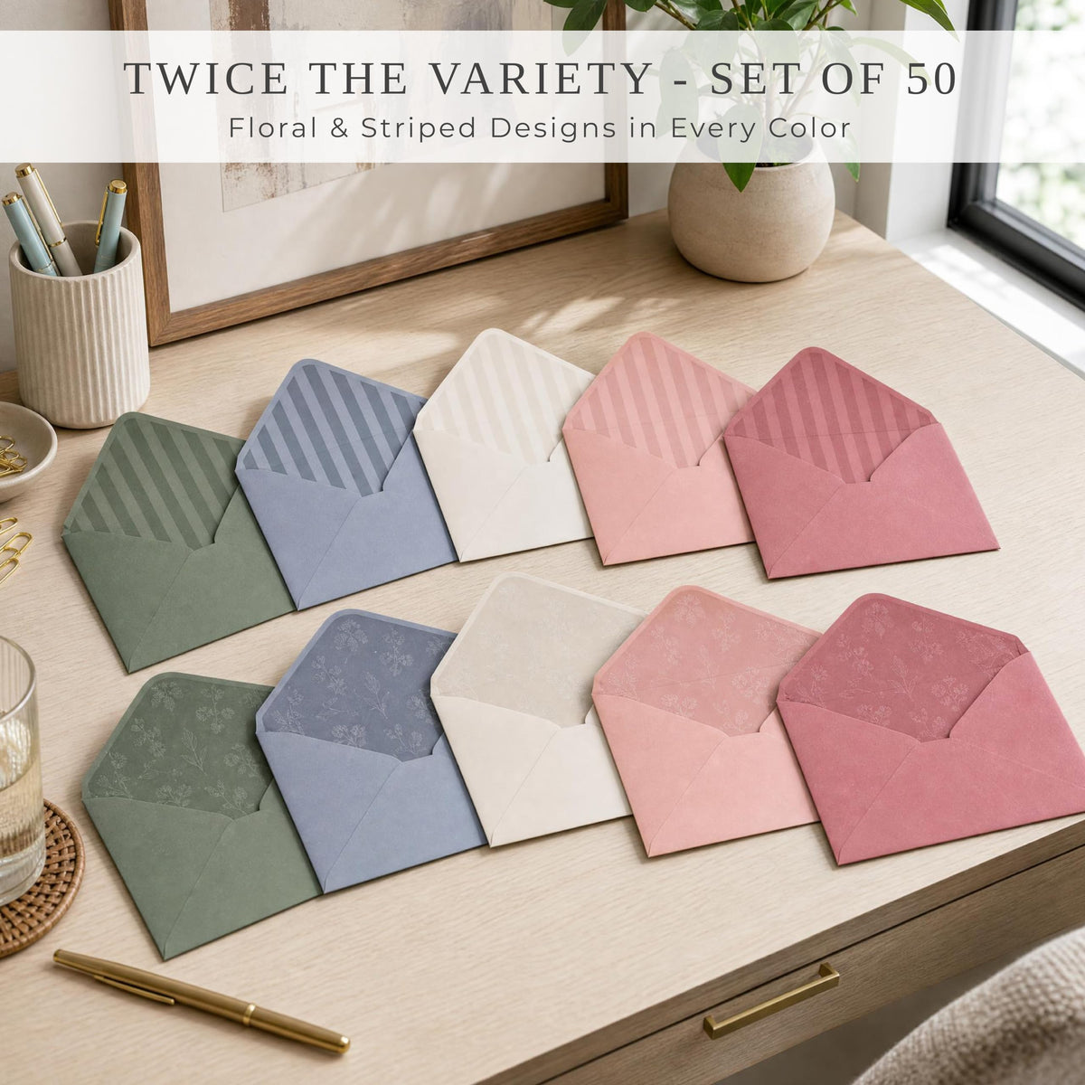 Elegant Set of 50 Invitation Envelopes 5x7 - Self-Sealing A7 in 5 Colors