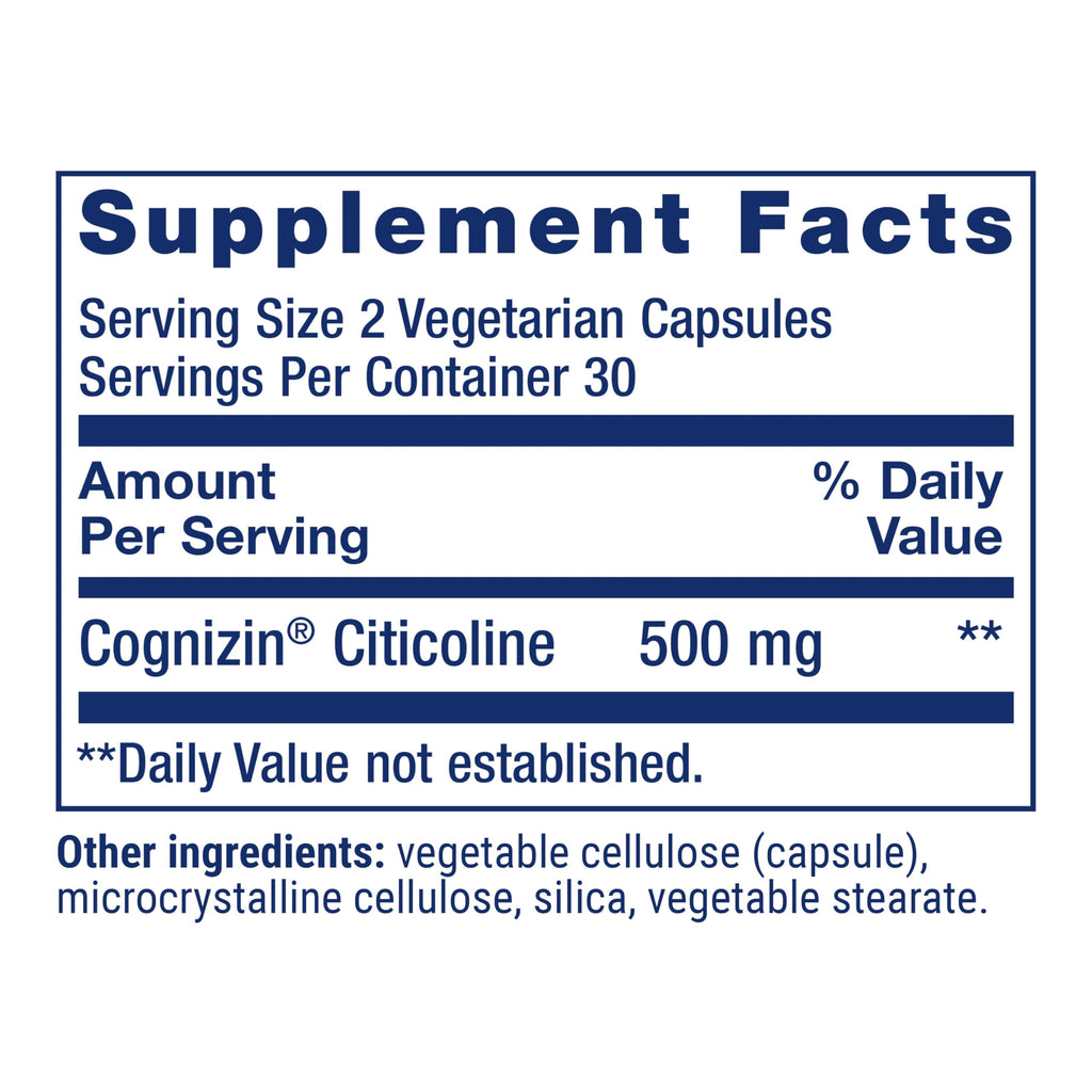 Life Extension Citicoline (CDP-Choline), 60 Capsules | Brain Supplement for Memory, Focus, Attention & Brain Energy, Gluten-Free, Non-GMO & Vegetarian