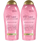 OGX Sensitive + Rose Water & Pink Sea Salt Body Scrub, 19.5 fl oz | Gentle Exfoliating Daily Body Wash, Rose Quartz, Softens Skin, Sulfate-Free Surfactants
