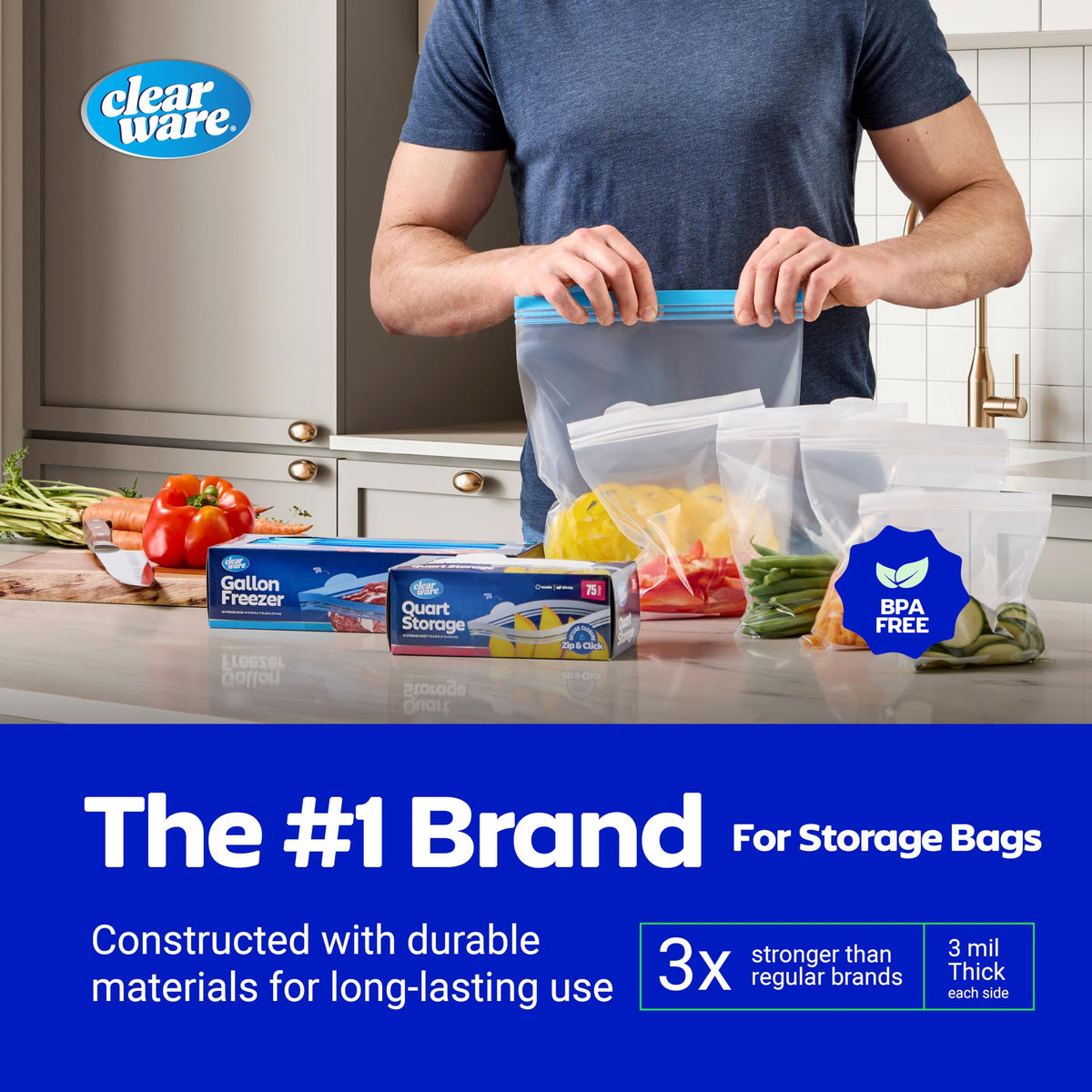 Clearware Zip N' Seal Bags - Variety Pack, 325 Bags - 150 Sandwich Bags, 75 Quart Bags, 50 Gallon Storage Bags, 50 Freezer Gallon Bags, For Food Storage, Freezer Bags, BPA Free