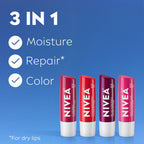 Buy now NIVEA Lip Care, Fruity Tinted Lip Balm Variety Pack, Cherry, Strawberry, Blackberry and Watermelon Flavors, 3-in-1 Moisture, Repair and Color, 0.17 Oz Stick, Pack of 4 at indiglob india