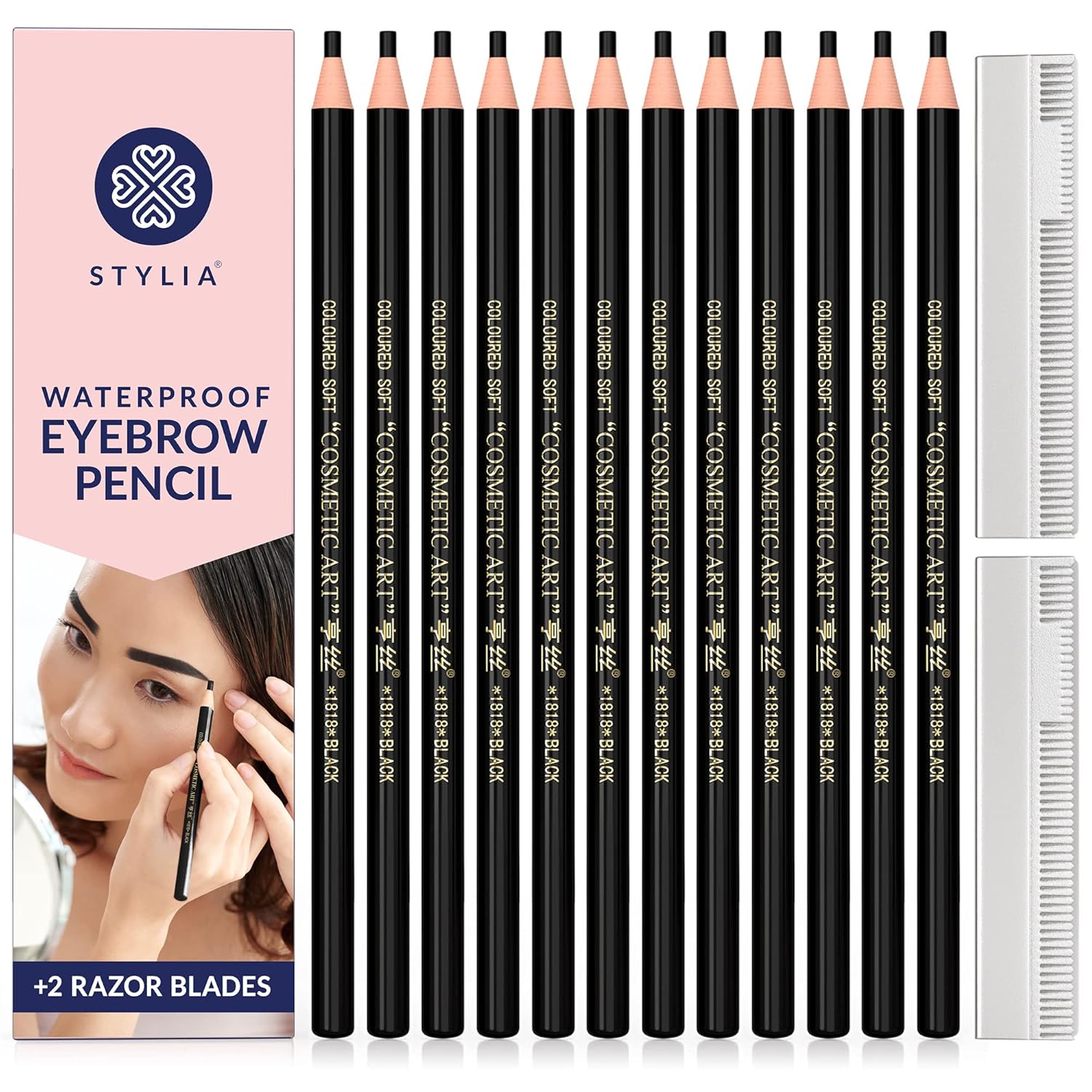 Buy now Stylia Waterproof Eyebrow Pencils For Women â€“ Long-Lasting Microblading Supplies Brow Pencil, Perfect for Eyebrow Shaper, Filling & Defining Natural-Looking Brow - (12PC Black) at indiglob india