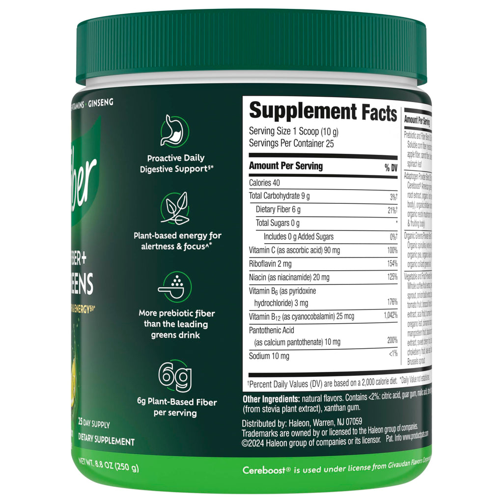 Benefiber Prebiotic Fiber + Supergreens, Watermelon Lemonade Flavor, 8.8 oz