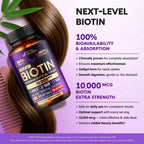 Biotin 10000mcg + Silicon - Pharmaceutical Grade Biotin - 120 Softgels | Biotin Supplement for Hair Growth Support, Skin & Nails for Women - Max Strength & 100% Bioavailability - 120-Day Supply