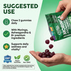 Clean Nutra Moringa Gummies | Pure Moringa Powder Supplement + Ashwagandha Turmeric Spirulina & Ginger Energy, Skin, Immune & Gut Health Green Superfood - Moringa Capsules Alternative