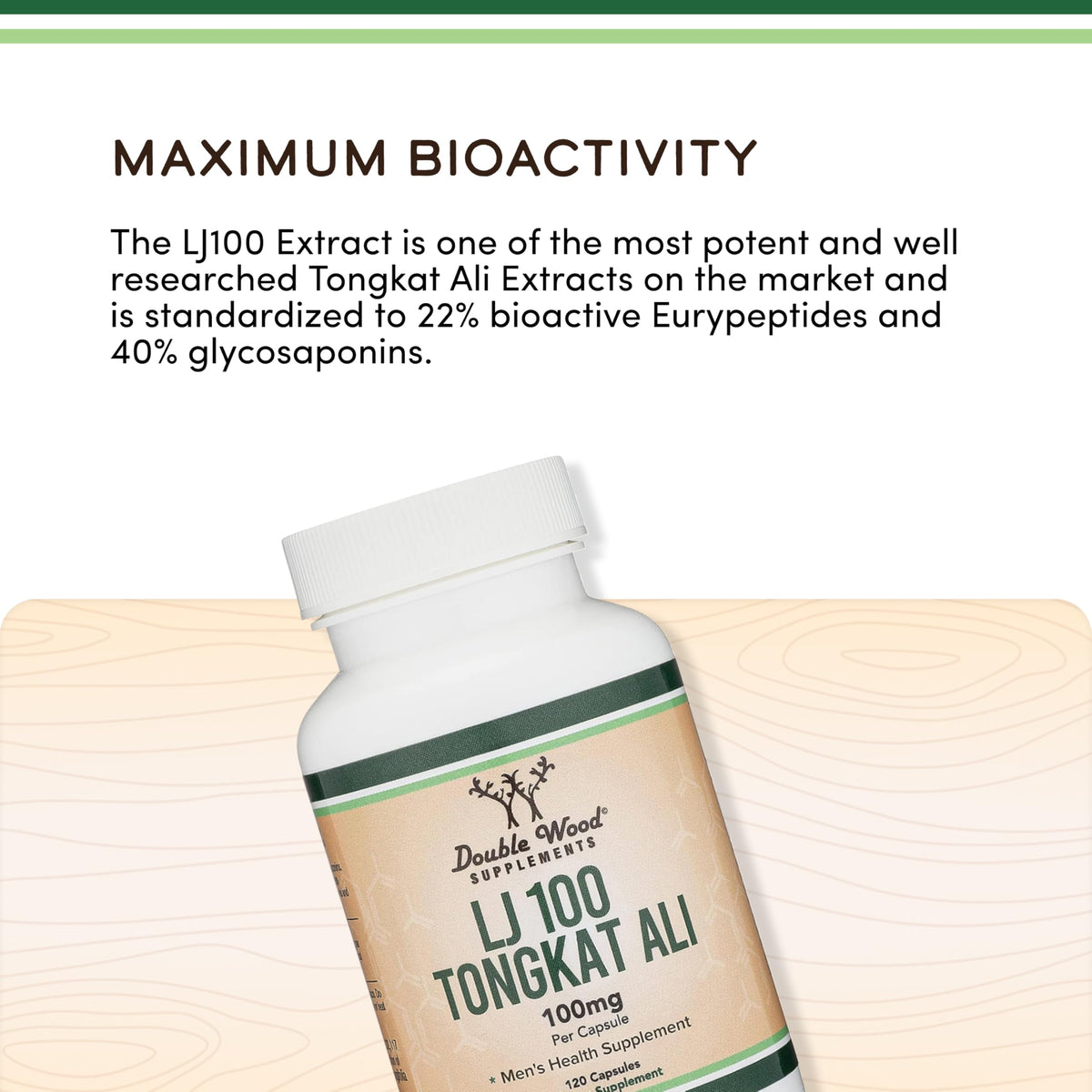 LJ100 Tongkat Ali for Men, 40% Glycosaponins, 100mg, 120 Capsules
