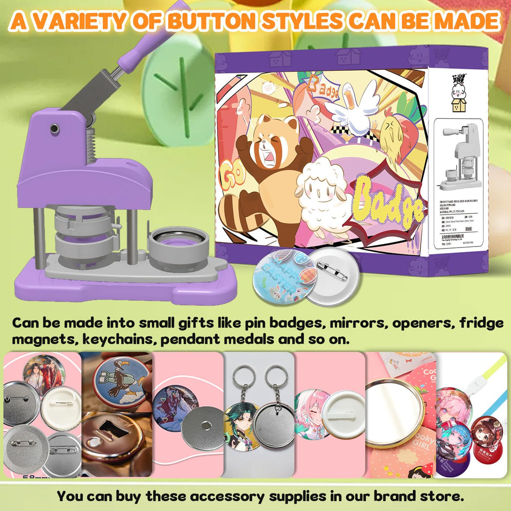 Button Maker Machine 58mm (2.25 inch), DIY Button Pin Maker Machine Comes with Free Button Parts, Circle Cutter, Cutting Board, Pattern Paper, Holographic Bags, Colored Film, and Protective Case