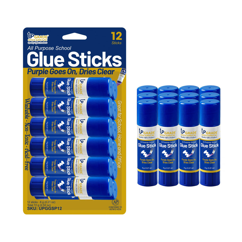 Upgrade Office Supply Glue Sticks, 6g, 12 Count, Purple Goes On Dries Clear