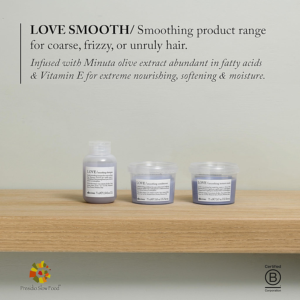 Davines LOVE/Smoothing Conditioner, Rich Anti-Frizz Formula for Frizzy, Coarse or Unruly Hair - Hydrates & Straightens for a Sleek, Shiny Look