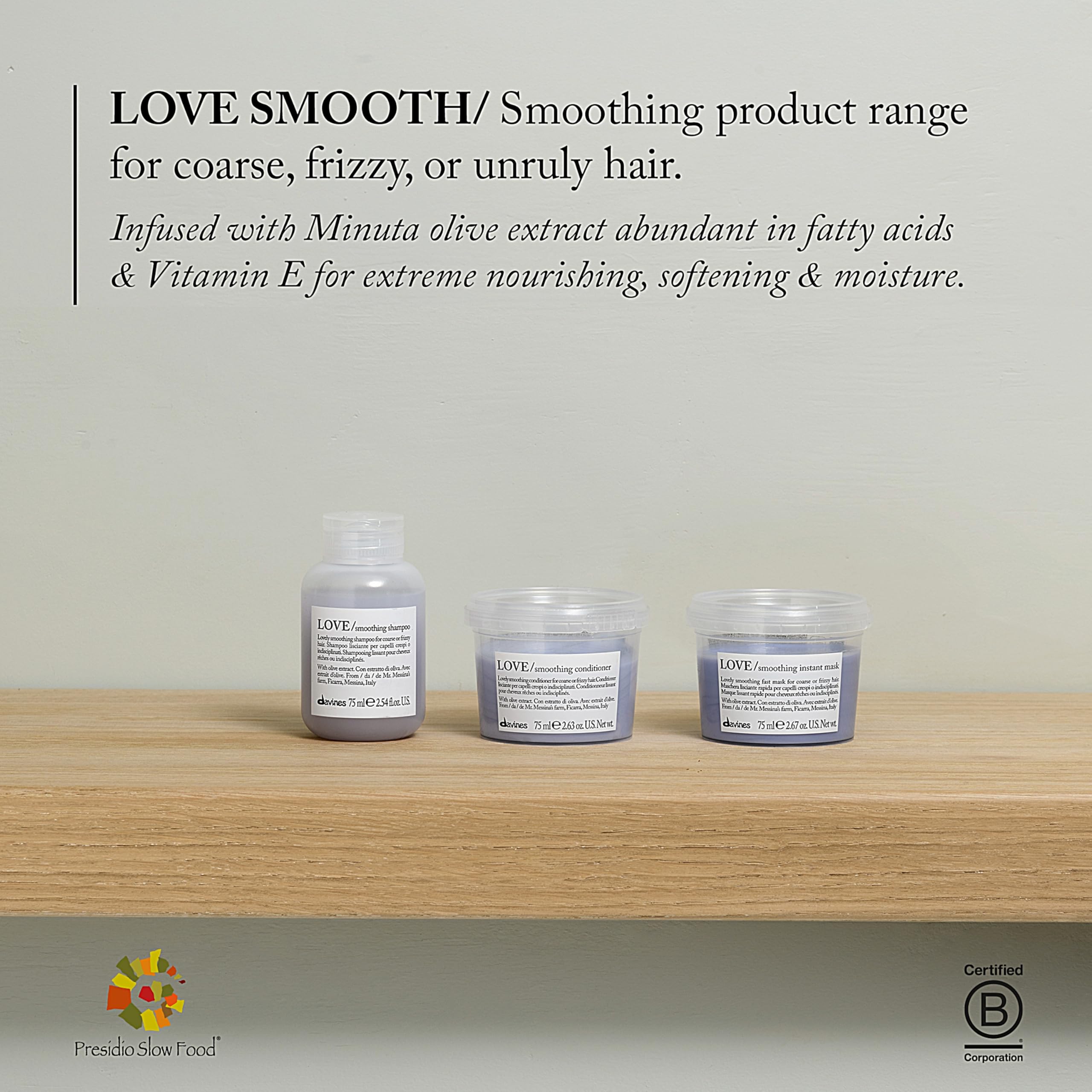 Davines LOVE/Smoothing Conditioner, Rich Anti-Frizz Formula for Frizzy, Coarse or Unruly Hair - Hydrates & Straightens for a Sleek, Shiny Look